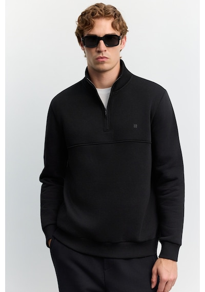 Avva Erkek Siyah Dik Yaka Fermuarlı -5 Dereceye Dayanıklı Regular Fit Sweatshirt A62y1351