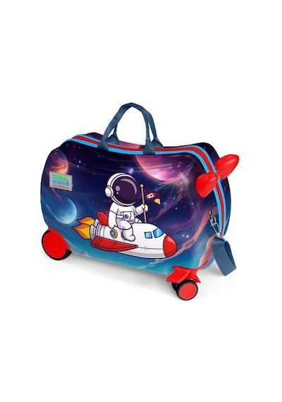 Coral High Kids Kırmızı Lacivert Astronot Desenli Otur-çek Çocuk Valizi 16364 Çok Renkli