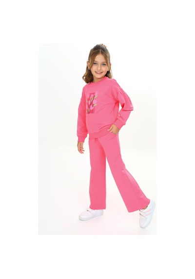 Toontoy Kids Toontoy Kız Çocuk Kol Büzgülü Lale Baskılı Eşofman Takım Fuşya