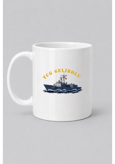 Tcg Gelibolu Altın Seri Dalgalar Arası Tasarımlı Baskılı Kupa Bardak Beyaz