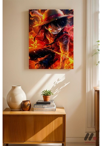 One Piece Luffy Ateş Poster, Çerçevesiz Yüksek Kalite Duvar Afişi - Anime Severlere Özel Hediye