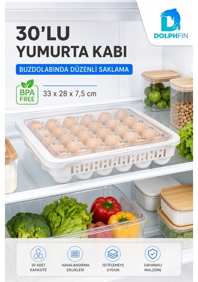 30 Lu Kapaklı Yumurta Saklama Kabı Buzdolabı Yumurtalık Organizeri Bpa İçermez Beyaz