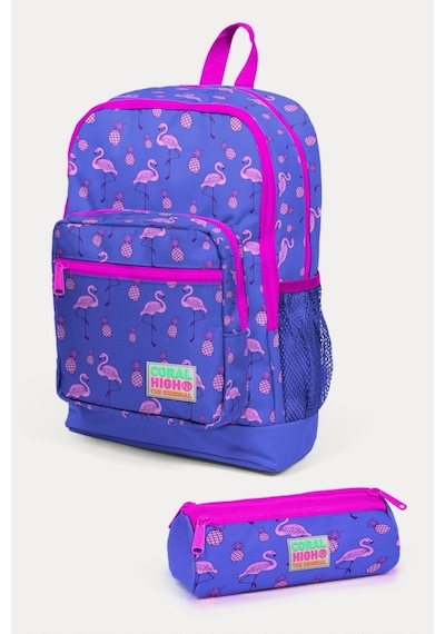 Coral High Kids 2'li Okul Çanta Seti - Kız Çocuk Lavanta Pembe Flamingo Desenli