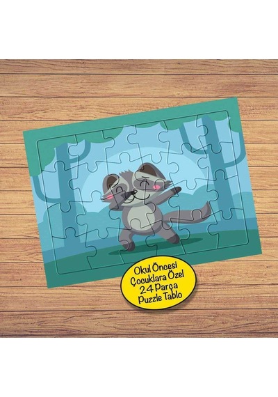 Dabbing Dansçı Rakun 24 Parça Çocuklara Özel Yapboz Tablo-850533