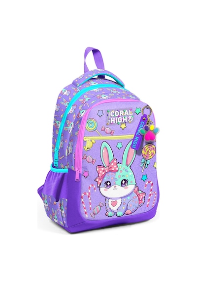 Coral High Üç Bölmeli Kız Çocuk Mor Sevimli Tavşan Baskılı İlkokul Sırt Çantası - 33255