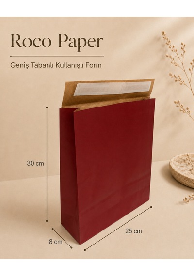 Yapışkan Bantlı Kraft Kese Kağıdı, Bordo, 25x8x30 Cm - 24'lü Paket, Hediye Ve Kargo Zarfı
