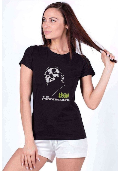Leon Baskılı Siyah Kadın Tshirt (534675810)