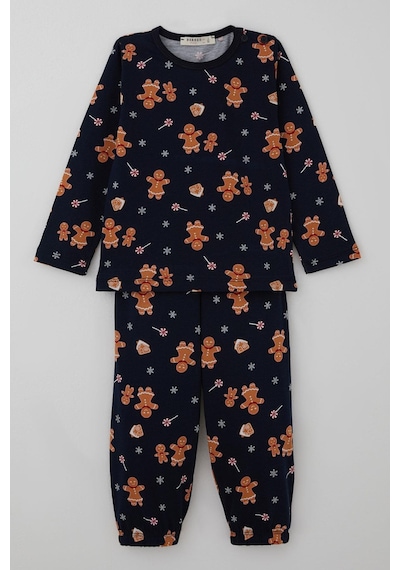 Breeze Erkek Bebek Pijama Takımı Yılbaşı Temalı Kurabiye Adam Desenli 9 Ay-3 Yaş, Lacivert Lacivert