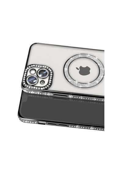 Apple iPhone  Uyumlu,  15 Kılıf Joke Simli Magneticsafe Kılıf - Siyah