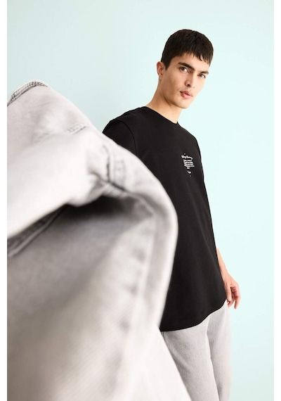 Defacto Regular Fit Bisiklet Yaka Baskılı Kısa Kollu Tişört F3475ax25aubk81 Siyah