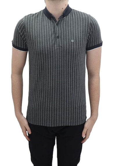 Santa Dmctekstil Erkek Kavis-108 Çizgili Spor Kesim Dar Kalıp Cepsiz Polo Yaka T-shirt Siyah
