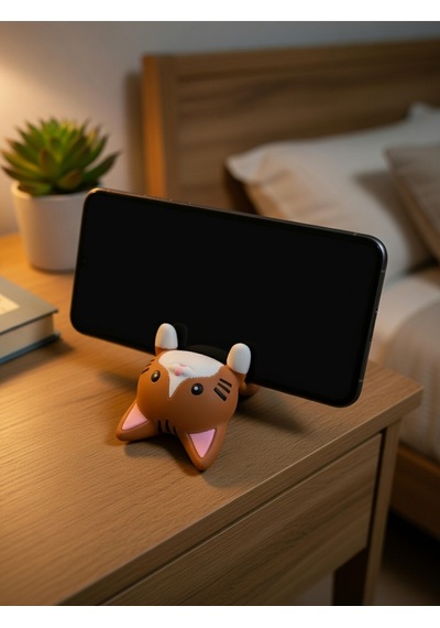 Kahverengi Kedi Figürlü Telefon Tutucu Stand - 3d Baskı Ofis Masaüstü Aksesuarı Ve Biblo
