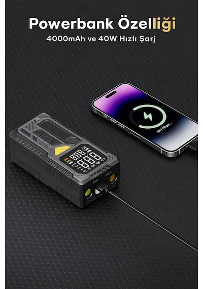 Şarjlı Dijital 4000mah 150 Psı Hava Pompası Araç Lastik, Bisiklet, Top Şişirme Hava Kompresörü 0 - 150 Psı 0 - 10 Bar