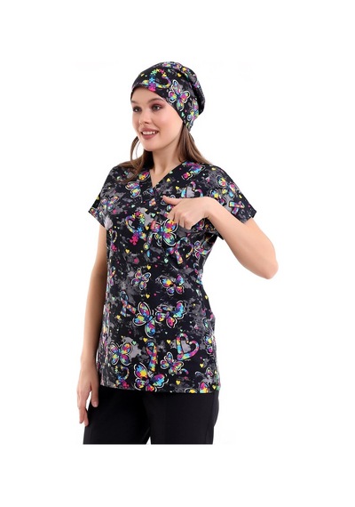 Yarasa Kol Desenli Unisex Tek Üst - 5007 Siyah Kelebek