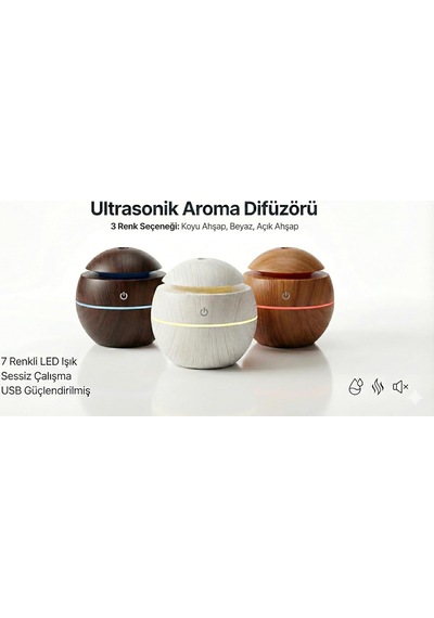 Ultrasonik Hava Nemlendirici Ve Aroma Difüzörü - 3 Farklı Renk Seçeneği Beyaz, Açık Ve Koyu Ahşap - Küre Tasarım Buhar Makinesi, Led Işıklı Ve Sessiz Oda Kokusu Yayıcı Usb Açık Ahşap