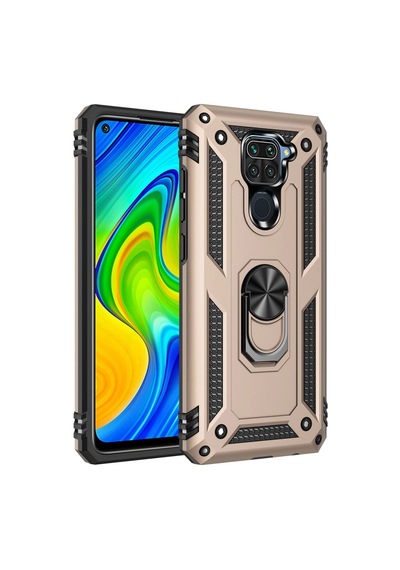 Xiaomi Redmi Note 9 Kılıf Sofya Yüzüklü Silikon Kapak - Gold -