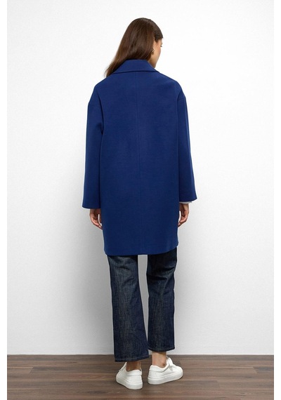 Olcay Desenli Astarlı Oversize Kruvaze Kaban Saks 3095 Saks Mavi