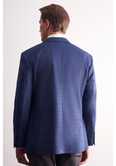 İmza Koyu Lacivert Mono Yaka Kareli Desen Esnek 4 Drop Comfort Fit Classic Ceket 1002255156 Koyu Lacivert