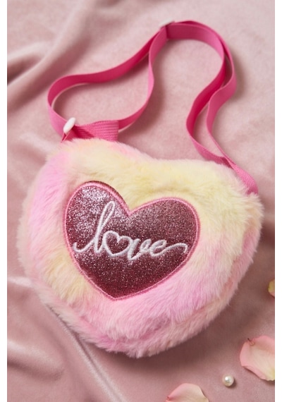 Mollycrush Love Nakışlı Kız Çocuk Pembe Hediye Peluş Çanta Simli Kalp Ve Yazı Detaylı Pembe Renk Geçişli