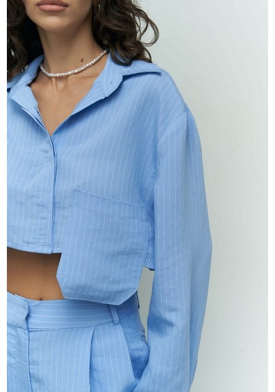 Mai Collection Mai Studios Co. Valente Mavi Crop Gömlek Pantolon Takım Mavi
