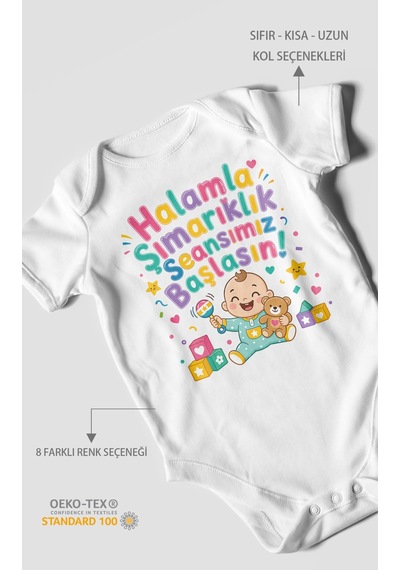 Morivokids Halamla Şımarıklık Seansımız Başlasın Kısa Kollu Bebek Body %100 Pamuk Beyaz