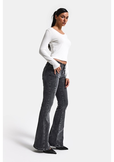 Itsbasic Kadın Antrasit 4s6-14 Swl Mid Rise Flare Fit Kemer Detaylı Esnek Kumaş Denim Jean