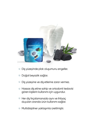 Tbrush Beyazlatıcı Aktif Karbonlu Diş Macunu Tableti - Doğal Beyazlatma 30 Tablet