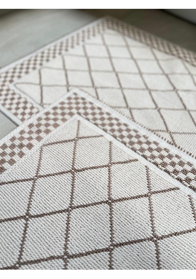 Eylül Doğal Pamuklu 2'li Banyo Paspas Seti 55x100+50x55 Cm - Bej çok renkli