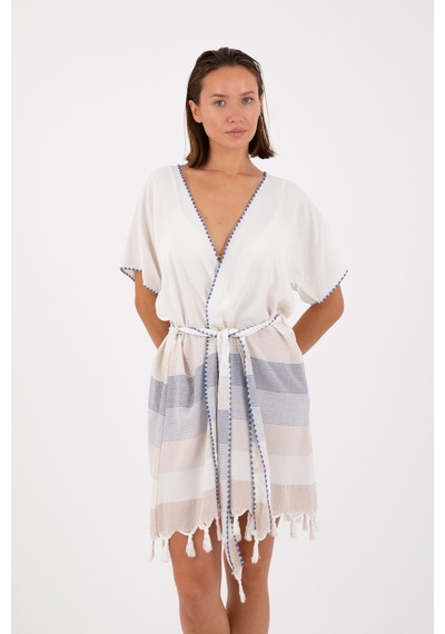 Dokubba - Kimono - Peştemal Kimono - Mikanos Kimono Beyazbej Beyazbej