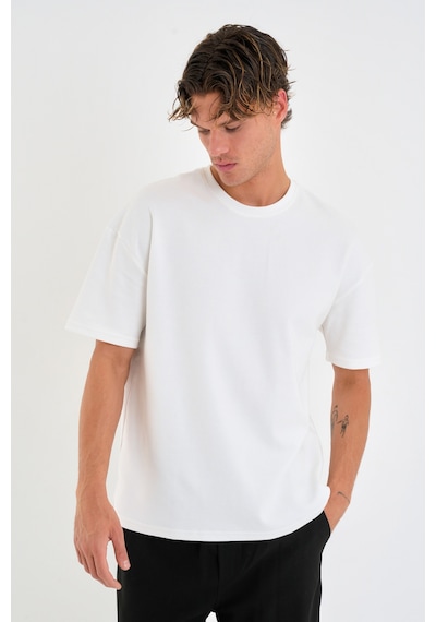 Blank Unisex Oversize Geniş Kesim Tişört %100 Pamuk Kalın Dokulu Bisiklet Yaka T-shirt Beyaz