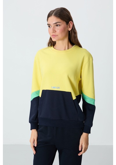 Tommy Life Sarı Kompakt Pamuklu Kalın Pürüzsüz Dokulu O Yaka Oversize Fit Kadın Sweatshirt - 97289 Sarı