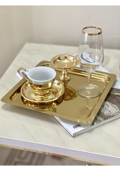 Shinehomedecor Kare Gold Tepsi 21*21 Kare