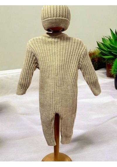Cantoy Bebek Örgü Fitilli Bereli Kışlık Tulum-15298 Bej