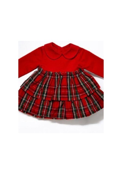 Çikoby Kız Bebek Bebe Yaka Ekose Desenli Elbise-14902 Kırmızı