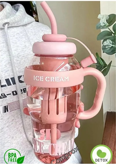 Bıgmug Ice Cream Tritan Pipetli Suluk Detoks Matara 1300 Ml Pembe