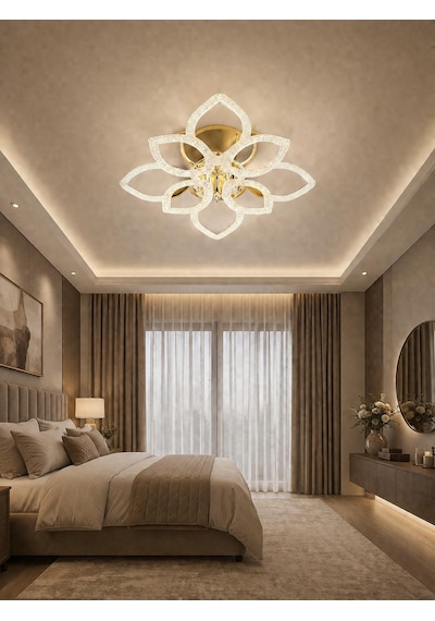 Çiçek 4+4'lü Ledli Gold Avize Altın - Gold