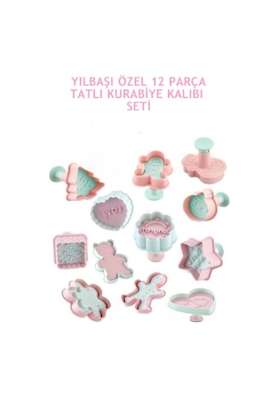 Bayev 12 Adet Basmalı Kopat Kurabiye Kalıbı Seti Gingerbreadman Çam Ağacı Yılbaşı Özel Kurabiye