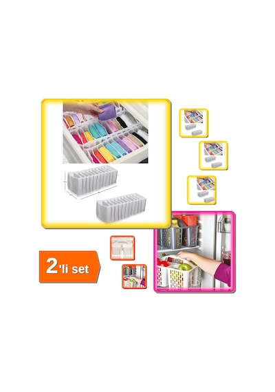 10 Gözlü M Beden Akordiyon Çekmece Düzenleyici + Gri Buzdolabı Düzenleyici Sepet - 2li Set J9d3m8 Belirtilmemiş