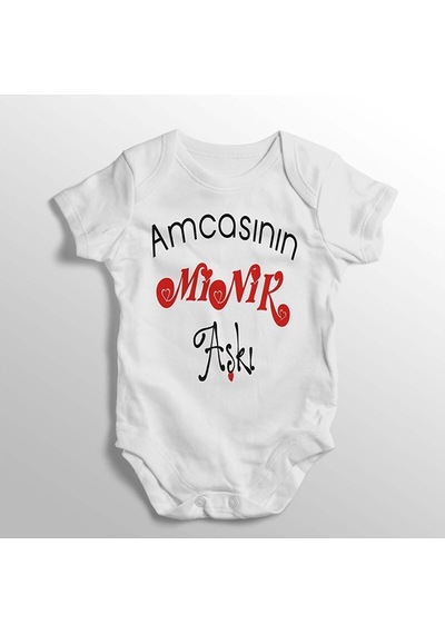 İmaj Tuğbababy Amcasının Minik Aşkı Yazılı Baskılı Bebek Zıbını Beyaz