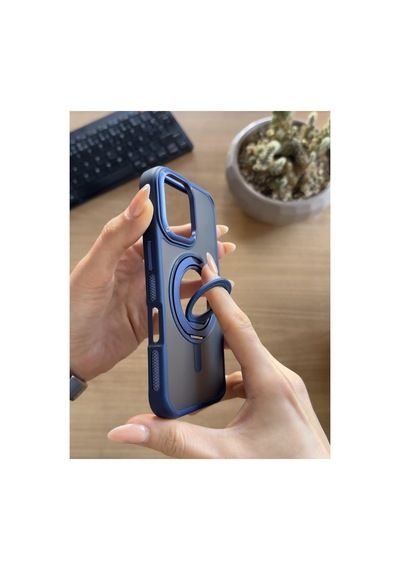 Apple iPhone Uyumlu 16 Standlı Ve Yüzüklü Magsafe Kılıf Soocase721 Siyah
