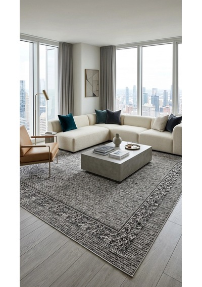 Savan İnce Desenli Kilim Yıkanabilir Pamuklu Dokuma 2x3 Metre Gri Çok Renkli