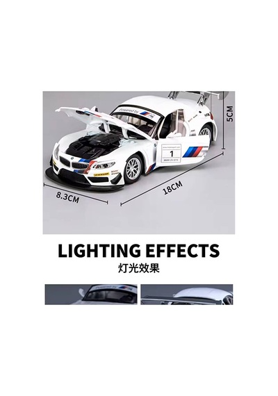 1:24 Ölçek Bmw Z4 Gt3 Diecast Model Araba Açılan Kapılar Bmw Z4 Beyaz