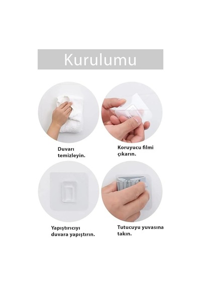 Yapışkanlı Pratik Mop Temizlik Fırçası Tutucu Beyaz Paspas Sapı Tutucu 1 Adet