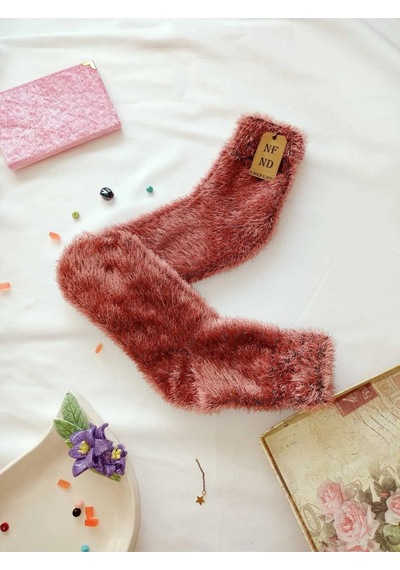Nf Nd Enefendi 2 Çift Termal Kışlık Peluş Unisex Çorap - Dikişsiz Tüylü Ev Ve Parti Çorabı Kırmızı-siyah 36-41 Renkli