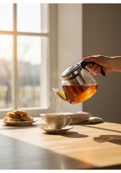 Krd Süzgeçli Cam Demlik 900 Ml. Tea Pot - Çay Makinası Üst Demliği Siyah