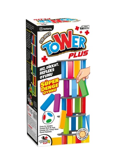 Renkli Tower Plus Jenga Büyük Boy Doğal Ahşap Denge Kule Oyunu Tower