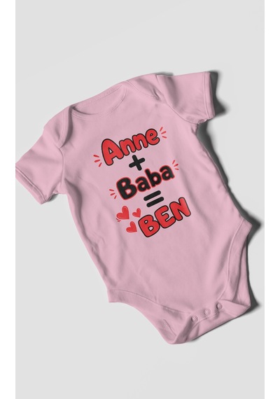Morivokids Anne Ve Babaya Özel Kısa Kollu Bebek Body %100 Pamuk Koyu Pembe