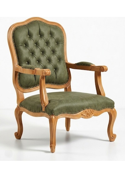 Throne Fransız Still Klasik Ahşap Berjer Natural
