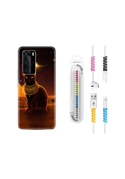 Huawei P40 Pro Kılıf Kablo Koruyuculu Kraliçe Kedi 1873