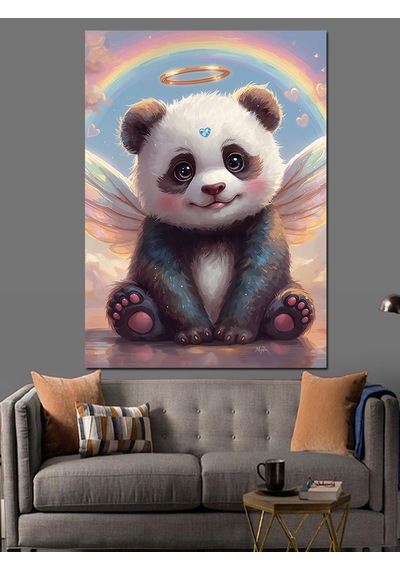 Ahşap Tablo Kanatlı Sevimli Panda Melek